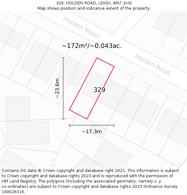 329, HOLDEN ROAD, LEIGH, WN7 2HG: Plot and title map