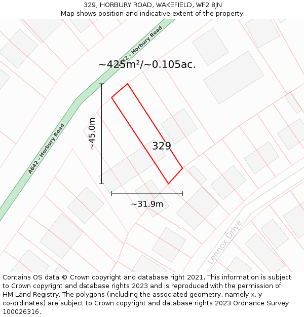 329, HORBURY ROAD, WAKEFIELD, WF2 8JN: Plot and title map