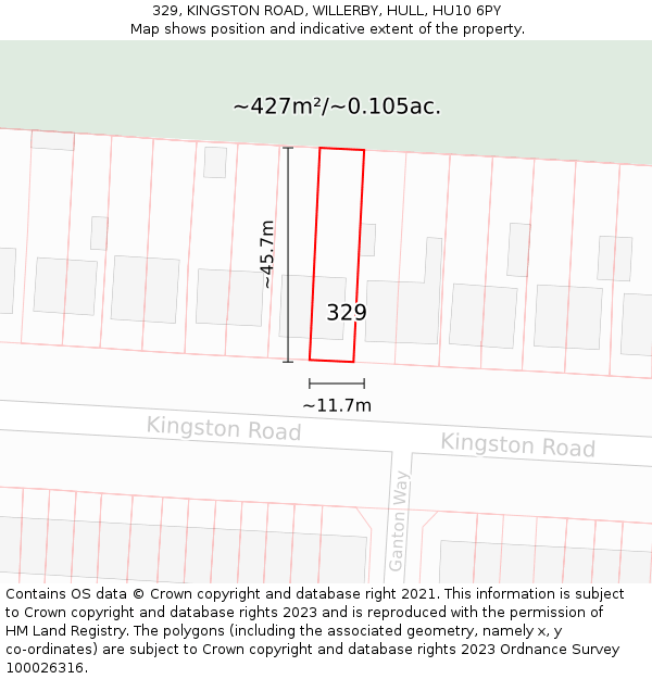 329, KINGSTON ROAD, WILLERBY, HULL, HU10 6PY: Plot and title map