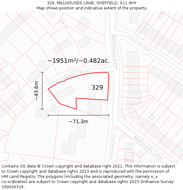 329, MILLHOUSES LANE, SHEFFIELD, S11 9HY: Plot and title map