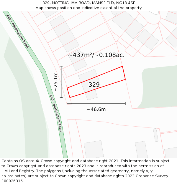 329, NOTTINGHAM ROAD, MANSFIELD, NG18 4SF: Plot and title map