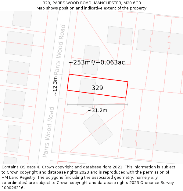 329, PARRS WOOD ROAD, MANCHESTER, M20 6GR: Plot and title map