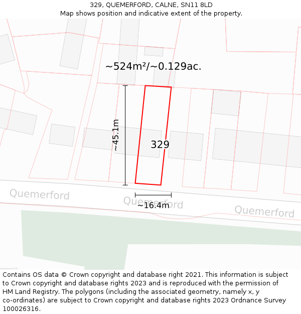 329, QUEMERFORD, CALNE, SN11 8LD: Plot and title map