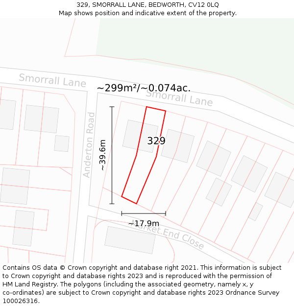 329, SMORRALL LANE, BEDWORTH, CV12 0LQ: Plot and title map