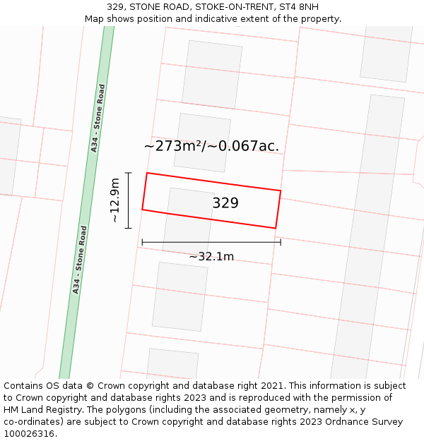 329, STONE ROAD, STOKE-ON-TRENT, ST4 8NH: Plot and title map