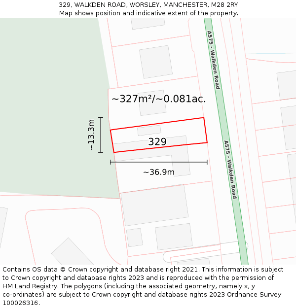 329, WALKDEN ROAD, WORSLEY, MANCHESTER, M28 2RY: Plot and title map