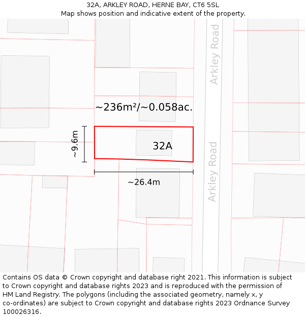 32A, ARKLEY ROAD, HERNE BAY, CT6 5SL: Plot and title map