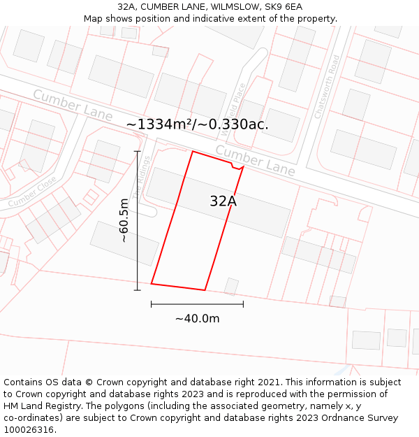 32A, CUMBER LANE, WILMSLOW, SK9 6EA: Plot and title map