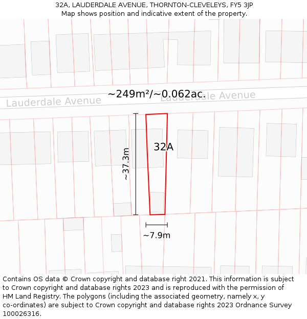 32A, LAUDERDALE AVENUE, THORNTON-CLEVELEYS, FY5 3JP: Plot and title map