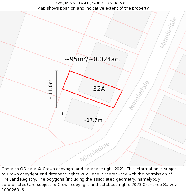 32A, MINNIEDALE, SURBITON, KT5 8DH: Plot and title map