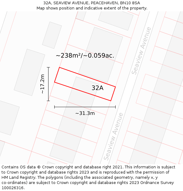 32A, SEAVIEW AVENUE, PEACEHAVEN, BN10 8SA: Plot and title map