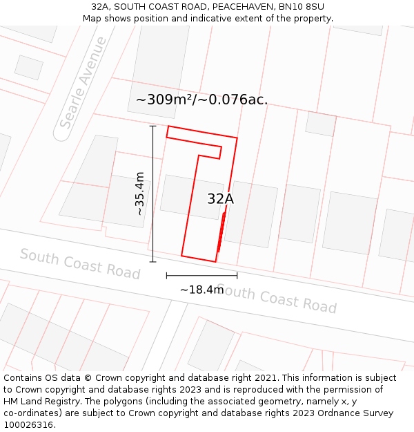 32A, SOUTH COAST ROAD, PEACEHAVEN, BN10 8SU: Plot and title map