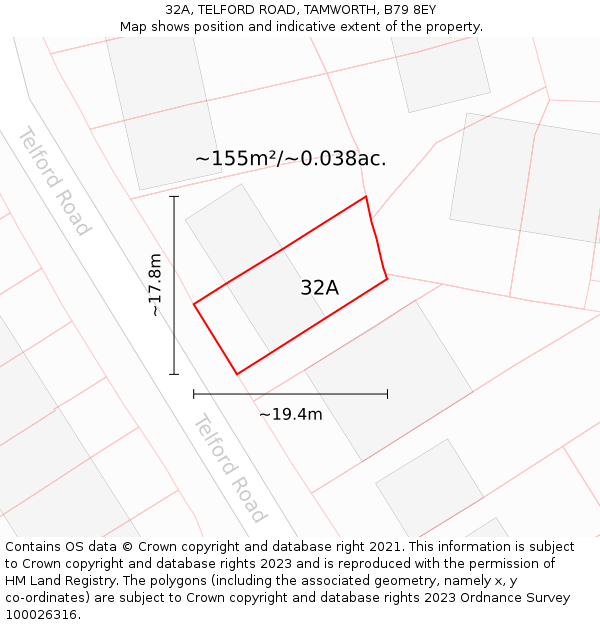 32A, TELFORD ROAD, TAMWORTH, B79 8EY: Plot and title map