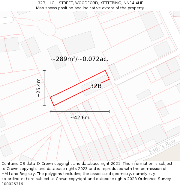 32B, HIGH STREET, WOODFORD, KETTERING, NN14 4HF: Plot and title map