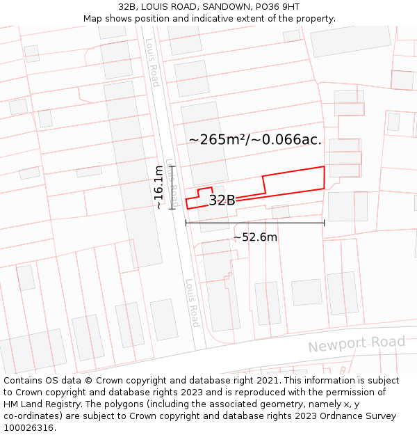 32B, LOUIS ROAD, SANDOWN, PO36 9HT: Plot and title map