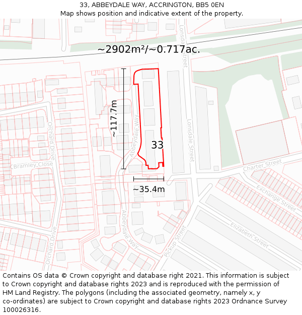 33, ABBEYDALE WAY, ACCRINGTON, BB5 0EN: Plot and title map