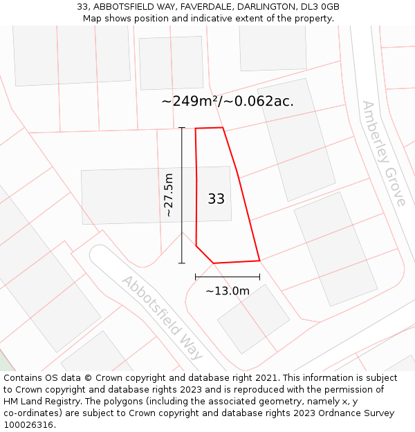 33, ABBOTSFIELD WAY, FAVERDALE, DARLINGTON, DL3 0GB: Plot and title map