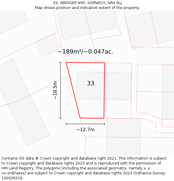 33, ABINGER WAY, NORWICH, NR4 6LJ: Plot and title map