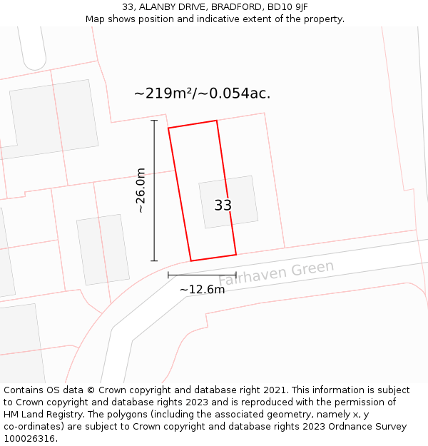 33, ALANBY DRIVE, BRADFORD, BD10 9JF: Plot and title map