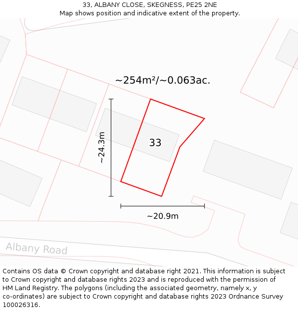 33, ALBANY CLOSE, SKEGNESS, PE25 2NE: Plot and title map