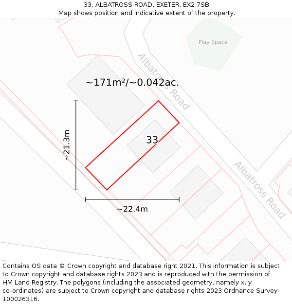 33, ALBATROSS ROAD, EXETER, EX2 7SB: Plot and title map