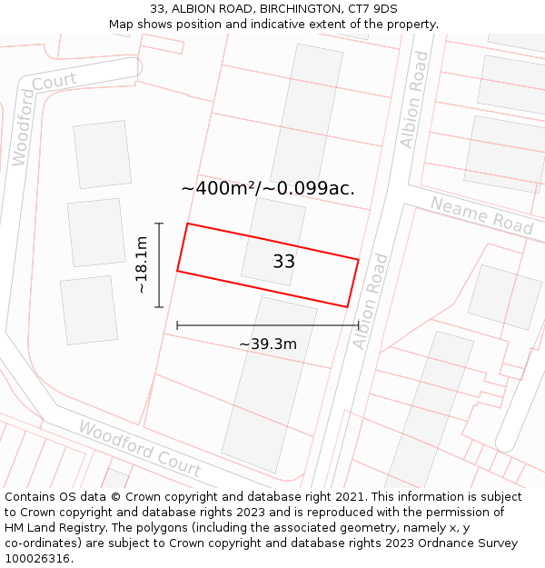 33, ALBION ROAD, BIRCHINGTON, CT7 9DS: Plot and title map