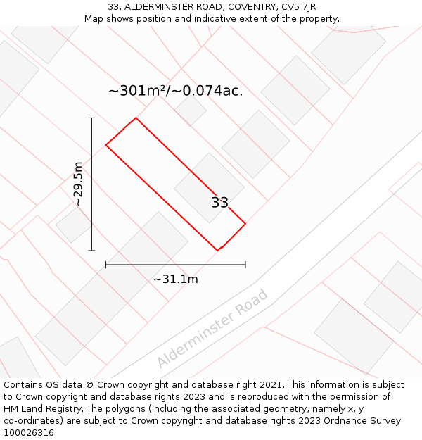 33, ALDERMINSTER ROAD, COVENTRY, CV5 7JR: Plot and title map