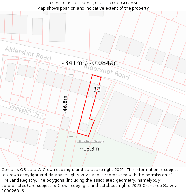 33, ALDERSHOT ROAD, GUILDFORD, GU2 8AE: Plot and title map