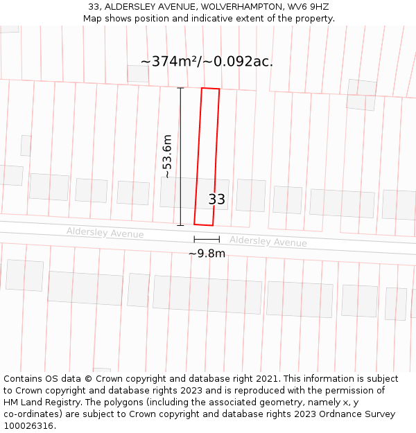 33, ALDERSLEY AVENUE, WOLVERHAMPTON, WV6 9HZ: Plot and title map