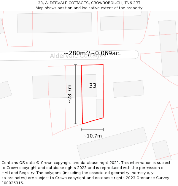 33, ALDERVALE COTTAGES, CROWBOROUGH, TN6 3BT: Plot and title map