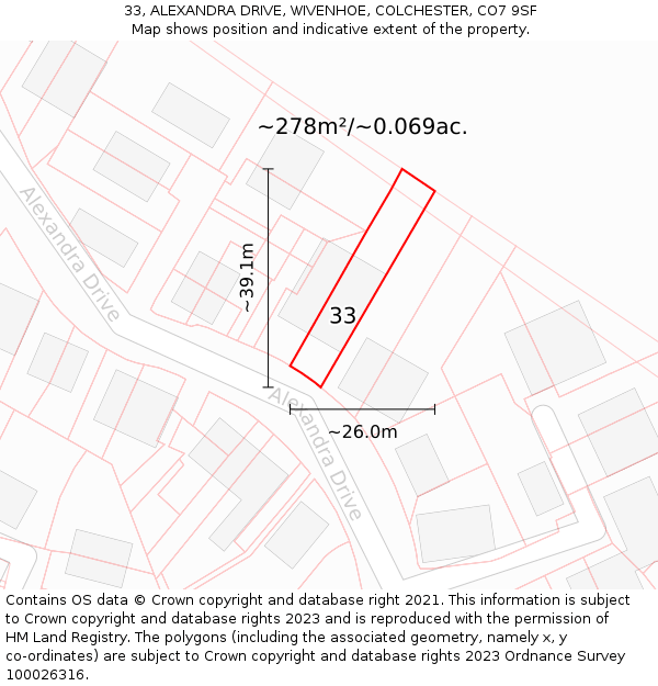 33, ALEXANDRA DRIVE, WIVENHOE, COLCHESTER, CO7 9SF: Plot and title map