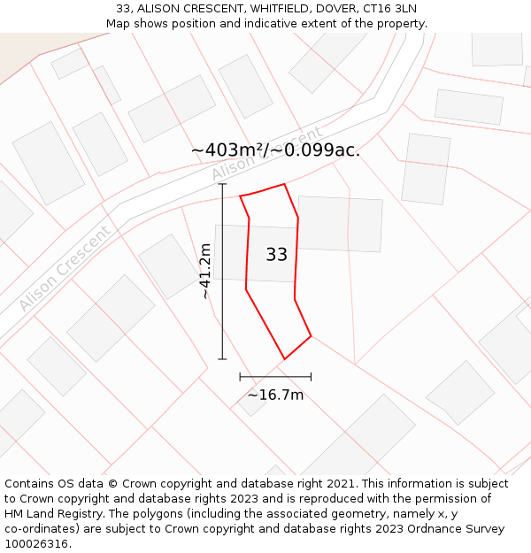 33, ALISON CRESCENT, WHITFIELD, DOVER, CT16 3LN: Plot and title map