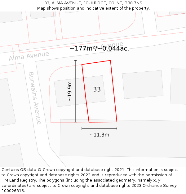 33, ALMA AVENUE, FOULRIDGE, COLNE, BB8 7NS: Plot and title map