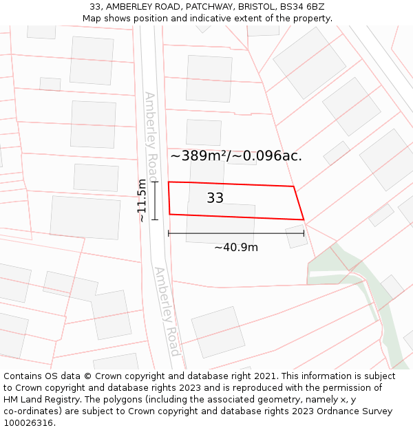 33, AMBERLEY ROAD, PATCHWAY, BRISTOL, BS34 6BZ: Plot and title map