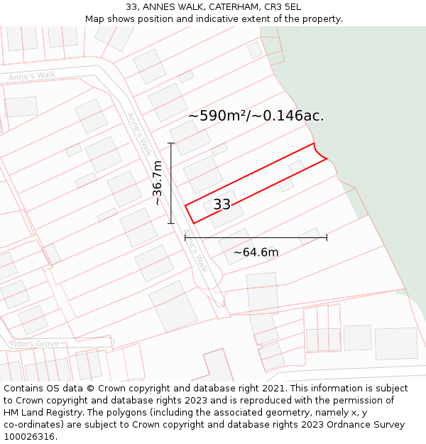 33, ANNES WALK, CATERHAM, CR3 5EL: Plot and title map