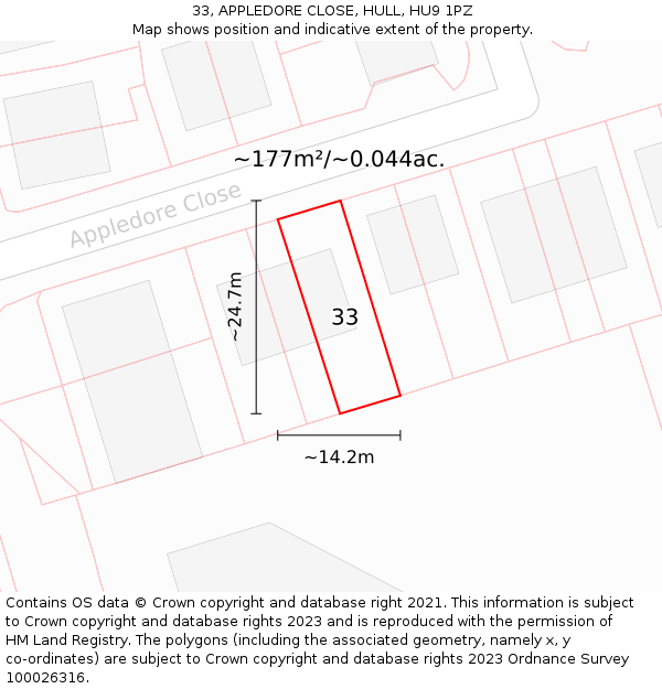 33, APPLEDORE CLOSE, HULL, HU9 1PZ: Plot and title map