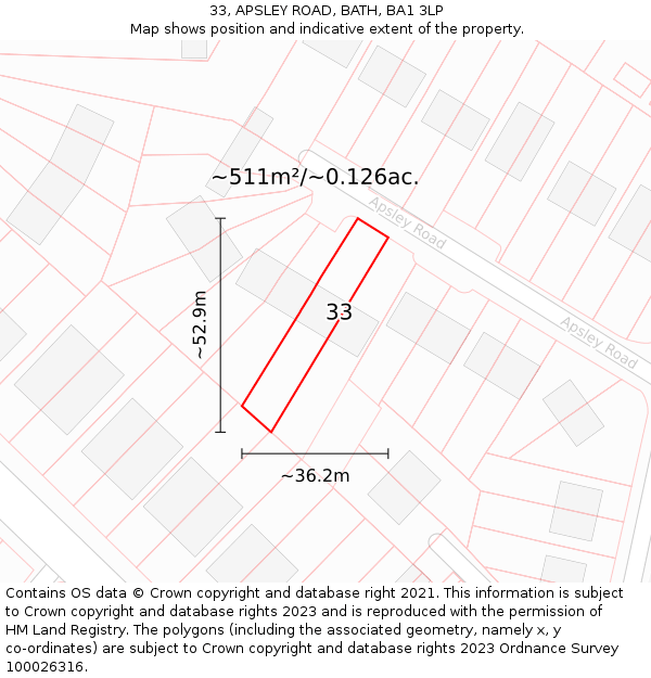 33, APSLEY ROAD, BATH, BA1 3LP: Plot and title map