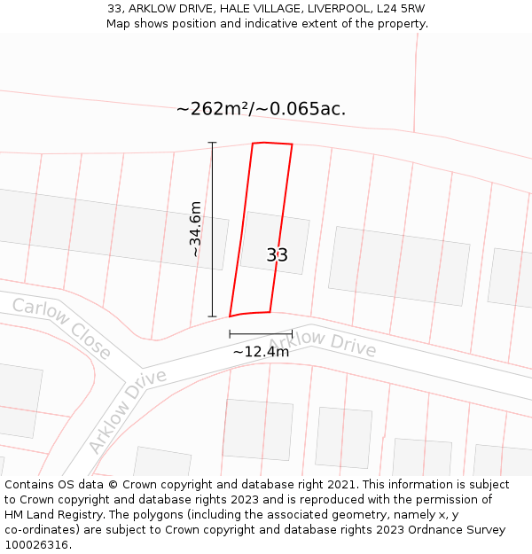 33, ARKLOW DRIVE, HALE VILLAGE, LIVERPOOL, L24 5RW: Plot and title map