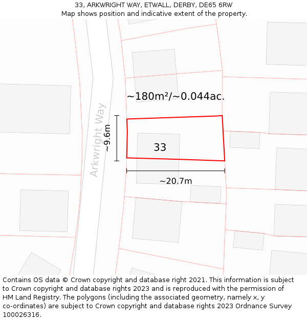 33, ARKWRIGHT WAY, ETWALL, DERBY, DE65 6RW: Plot and title map