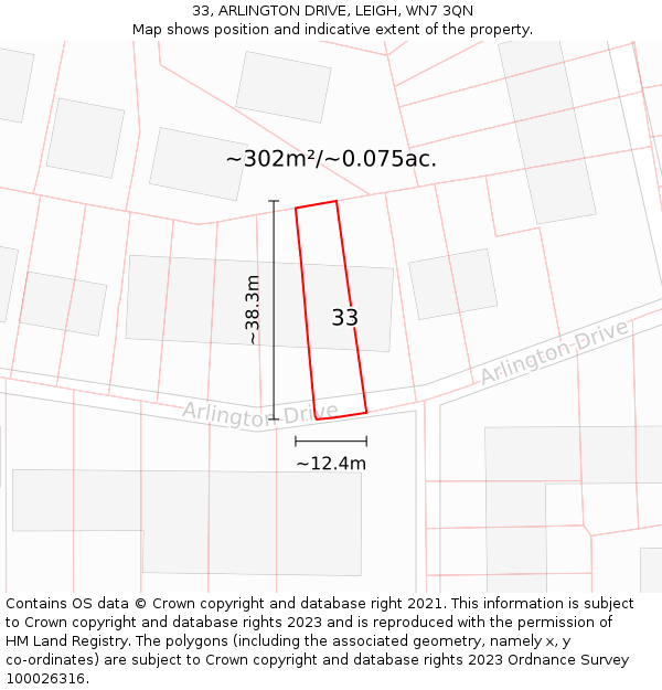 33, ARLINGTON DRIVE, LEIGH, WN7 3QN: Plot and title map