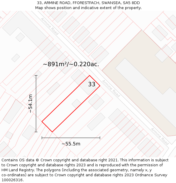 33, ARMINE ROAD, FFORESTFACH, SWANSEA, SA5 8DD: Plot and title map