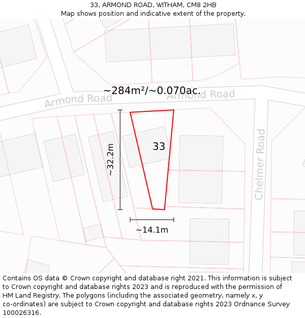 33, ARMOND ROAD, WITHAM, CM8 2HB: Plot and title map