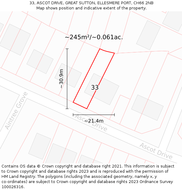 33, ASCOT DRIVE, GREAT SUTTON, ELLESMERE PORT, CH66 2NB: Plot and title map