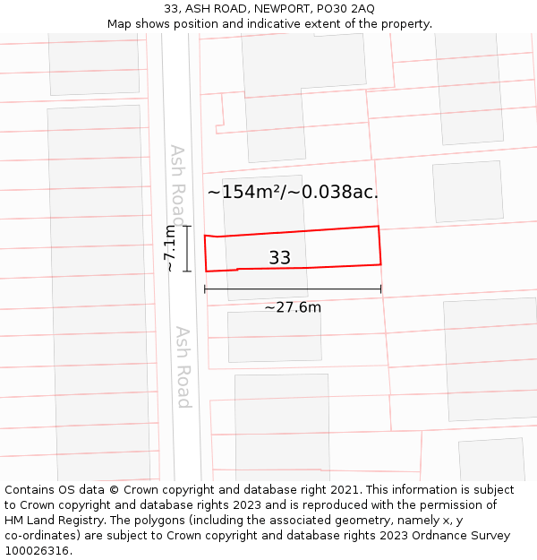 33, ASH ROAD, NEWPORT, PO30 2AQ: Plot and title map