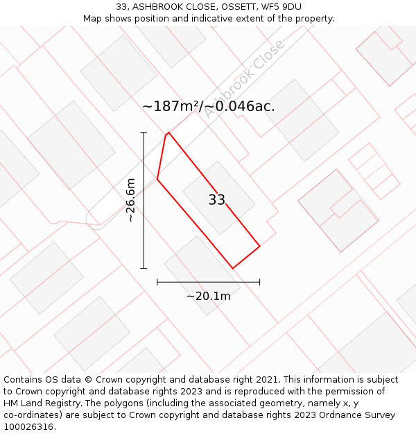 33, ASHBROOK CLOSE, OSSETT, WF5 9DU: Plot and title map