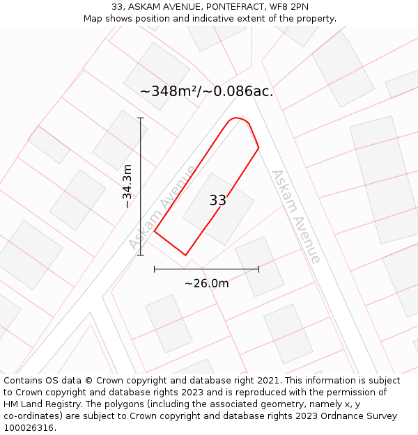 33, ASKAM AVENUE, PONTEFRACT, WF8 2PN: Plot and title map