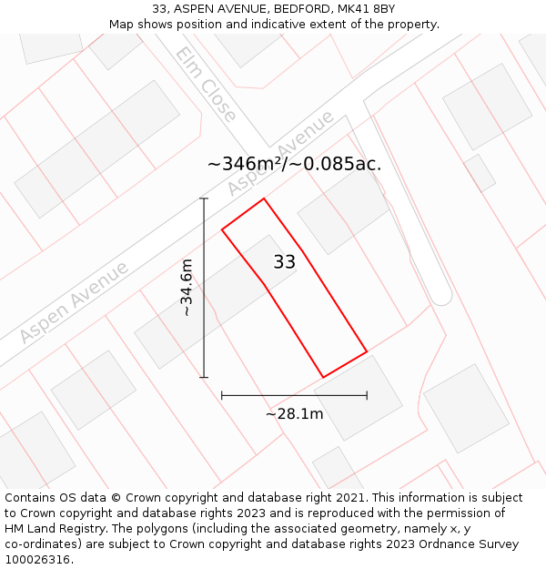 33, ASPEN AVENUE, BEDFORD, MK41 8BY: Plot and title map