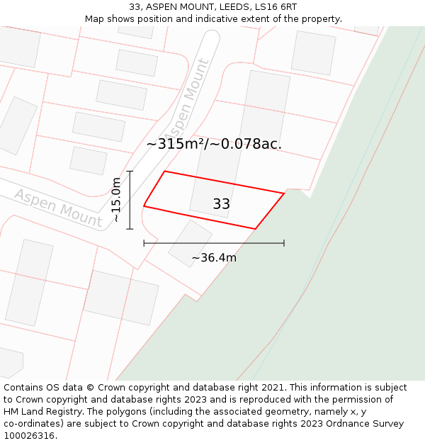 33, ASPEN MOUNT, LEEDS, LS16 6RT: Plot and title map