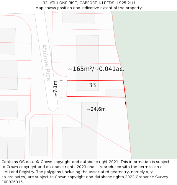 33, ATHLONE RISE, GARFORTH, LEEDS, LS25 2LU: Plot and title map