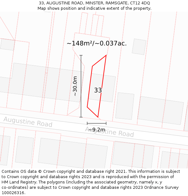 33, AUGUSTINE ROAD, MINSTER, RAMSGATE, CT12 4DQ: Plot and title map